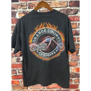 Vintage Orange County Choppers Black Graphic T-Shirt XL Flame Logo A3